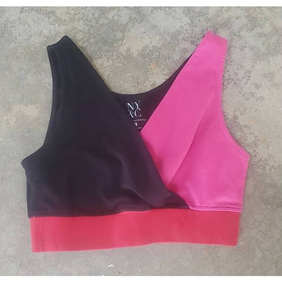SALE New York & Company faux wrap sports bra top black colorblock medium - Picture 1 of 3